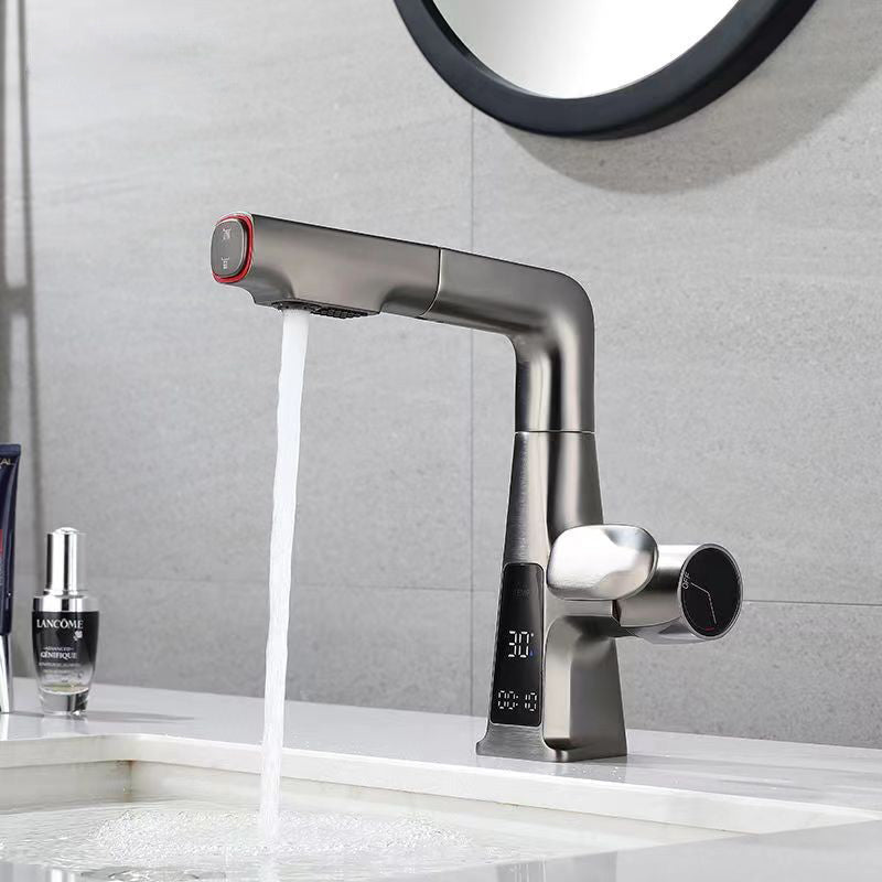 TS-T102-1 Tesrin Gunmetal gray pull-out rotatable lift faucet hot and cold digital display button hand and face basin faucet